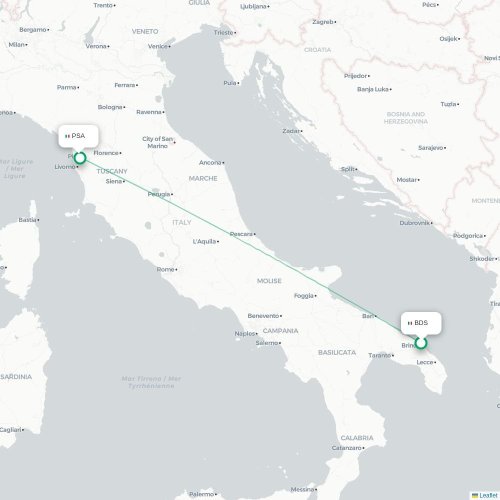 Mapa lotu bezpośredniego Brindisi – Piza