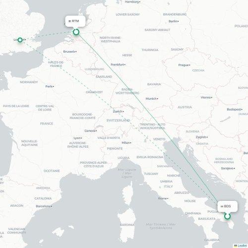 Mapa lotu bezpośredniego Brindisi – Rotterdam