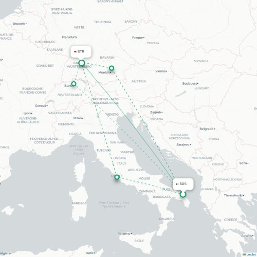 Brindisi - Stuttgart kaart van rechtstreekse vlucht