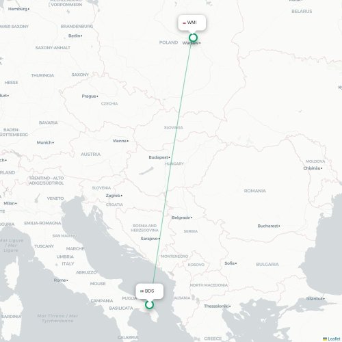 Mapa lotu bezpośredniego Brindisi – Warszawa