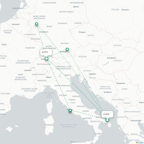 Brindisi - Zurich karta över direktflyg