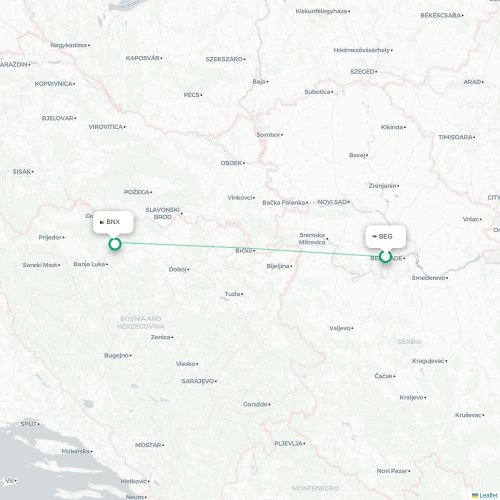 Belgrado - Banja Luka kaart van rechtstreekse vlucht