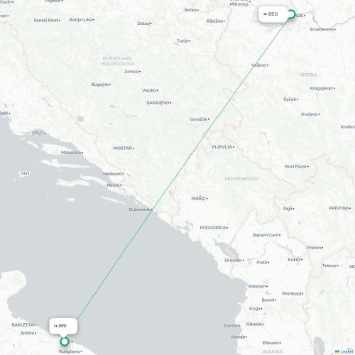 Mapa de vuelo directo Belgrado - Bari
