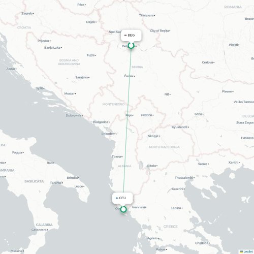 Mapa de vuelo directo Belgrado - Corfú, Corfú