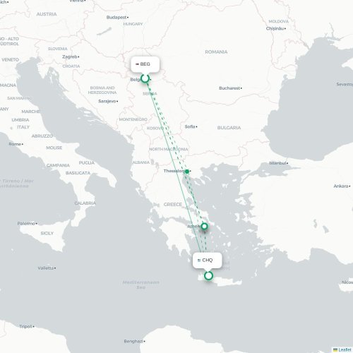 Mapa de vuelo directo Belgrado - La Canea