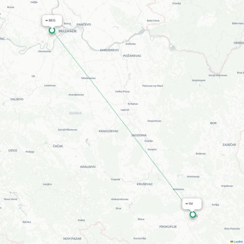 Mapa de vuelo directo Belgrado - Niš