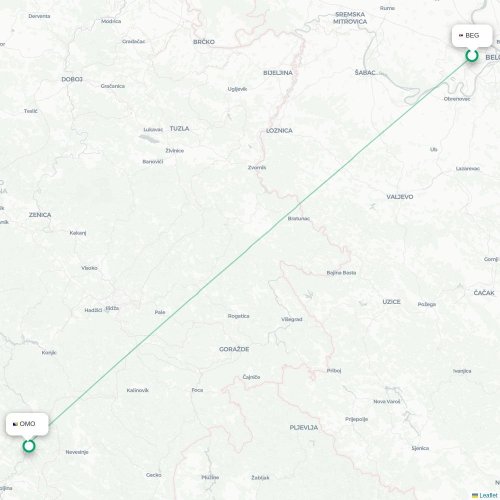 Belgrado - Mostar kaart van rechtstreekse vlucht