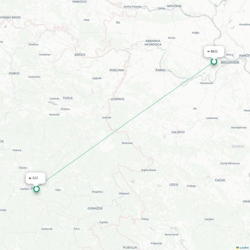 Belgrado - Sarajevo kaart van rechtstreekse vlucht