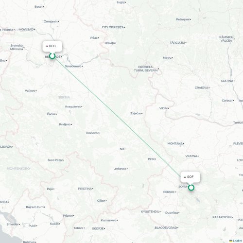Mapa lotu bezpośredniego Belgrad – Sofia
