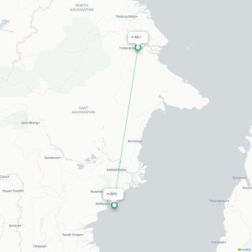 Mapa lotu bezpośredniego Tanjung Redeb – Balikpapan