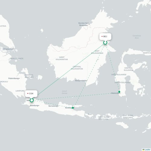 Mapa lotu bezpośredniego Tanjung Redeb – Dżakarta