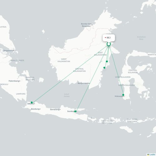 Mapa lotu bezpośredniego Tanjung Redeb – Surabaja