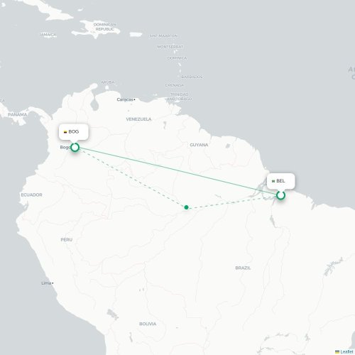 Belem - Bogota karta över direktflyg