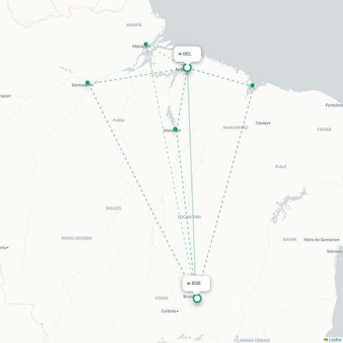 Mapa de vuelo directo Belém - Brasilia