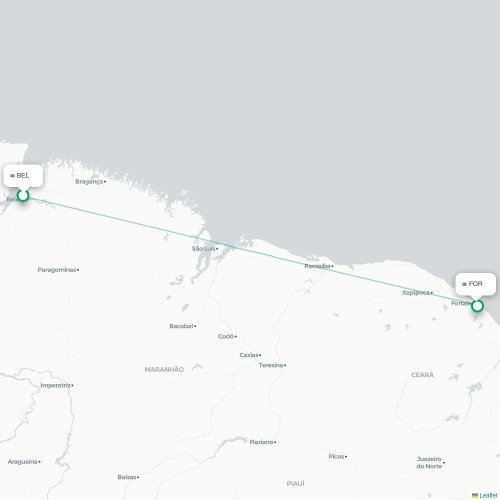 Mapa de vuelo directo Belém - Fortaleza