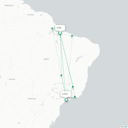 Mapa de vuelo directo Belém - São Paulo