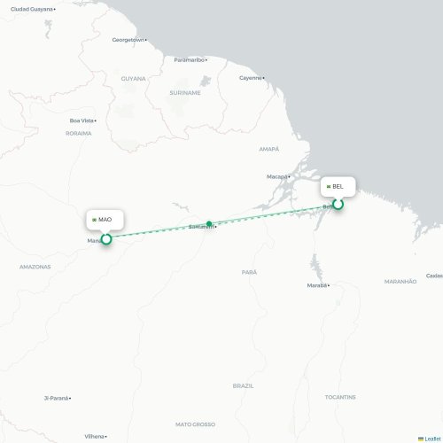 Belem - Manaus karta över direktflyg