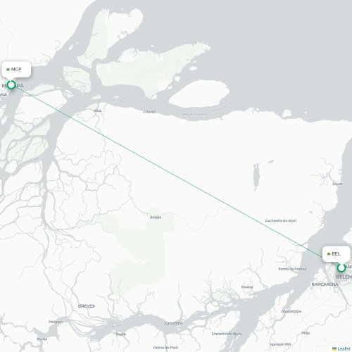 Mapa de vuelo directo Belém - Macapá