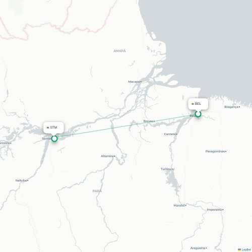 Mapa de vuelo directo Belém - Santarém