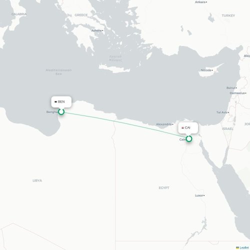 Mapa lotu bezpośredniego Bengazi – Kair