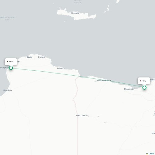 Mapa lotu bezpośredniego Bengazi – Aleksandria