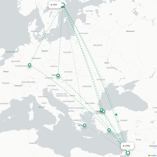 Berlin - Amman karta över direktflyg