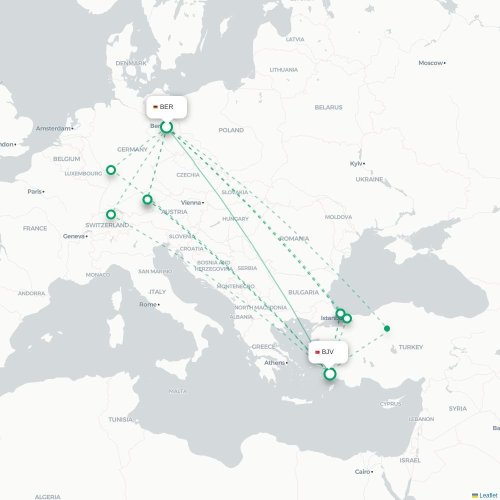 Mapa de vuelo directo Berlín - Bodrum