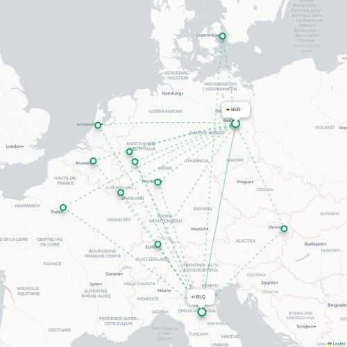 Berlijn - Bologna kaart van rechtstreekse vlucht