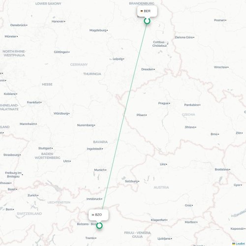Berlijn - Bozen kaart van rechtstreekse vlucht