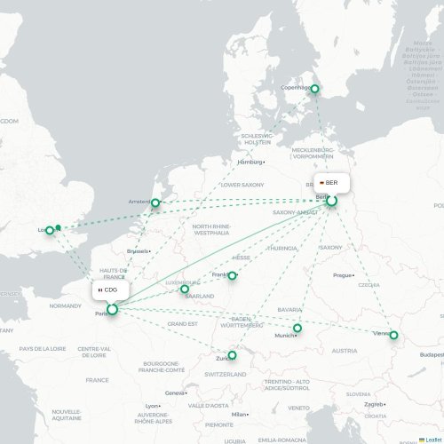 Mapa lotu bezpośredniego Berlin – Paryż