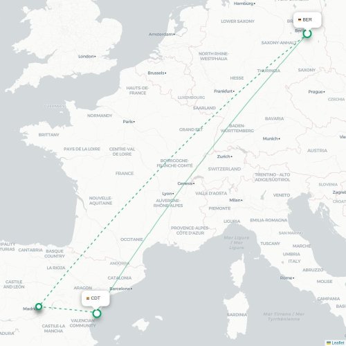 Mapa de vuelo directo Berlín - Castellón de la Plana