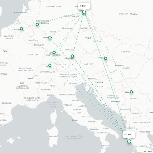 Mapa de vuelo directo Berlín - Corfú, Corfú
