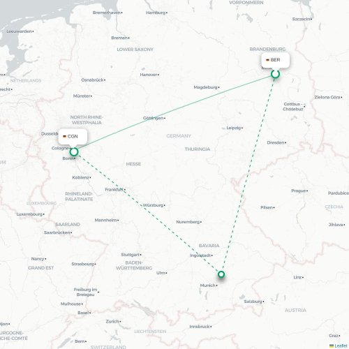 Mapa de vuelo directo Berlín - Colonia