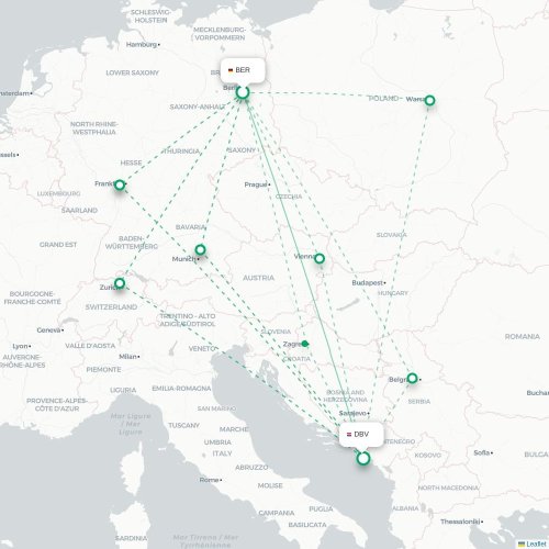 Mapa lotu bezpośredniego Berlin – Dubrownik