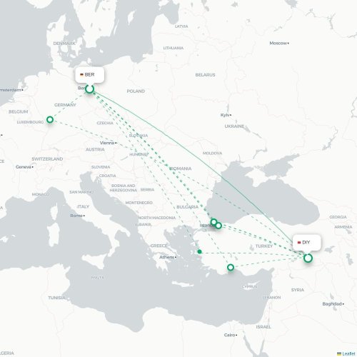 Mapa de vuelo directo Berlín - Diyarbakır