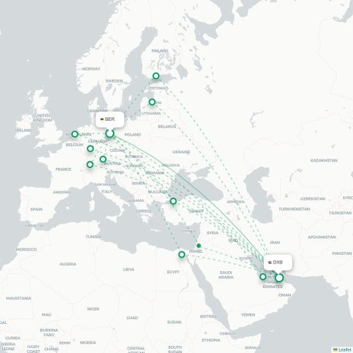 Mapa lotu bezpośredniego Berlin – Dubaj