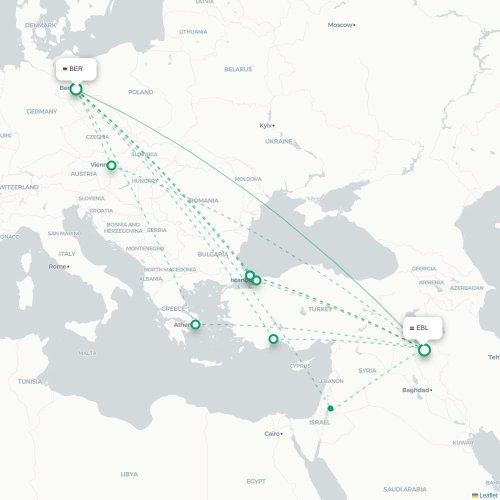 Mapa de vuelo directo Berlín - Erbil