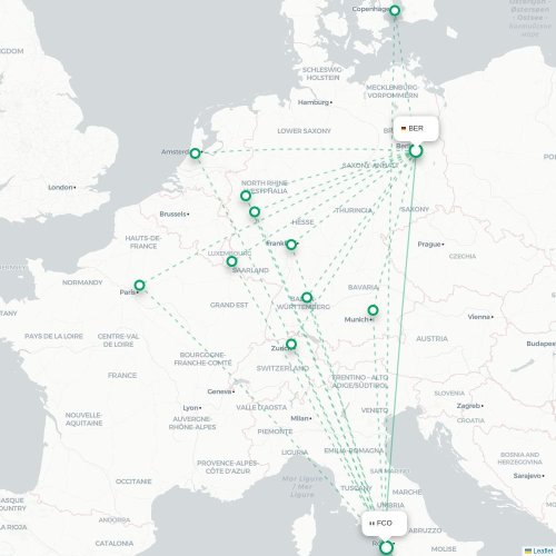 Berlijn - Rome kaart van rechtstreekse vlucht