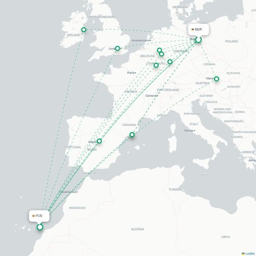 Berlin - Fuerteventura karta över direktflyg