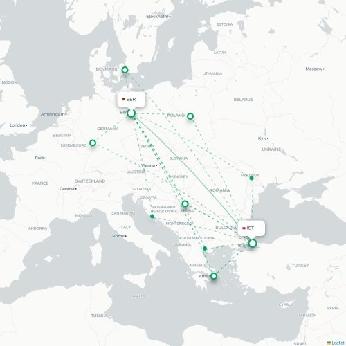 Mapa de vuelo directo Berlín - Estambul
