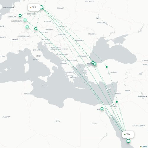 Berlin - Jeddah karta över direktflyg