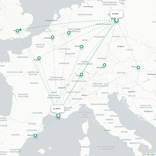 Mapa lotu bezpośredniego Berlin – Marsylia