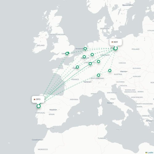 Berlin - Porto karta över direktflyg