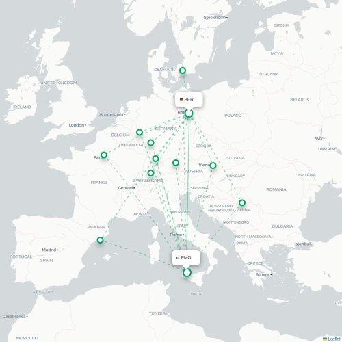 Berlijn - Palermo kaart van rechtstreekse vlucht