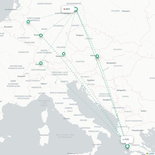 Mapa de vuelo directo Berlín - Preveza
