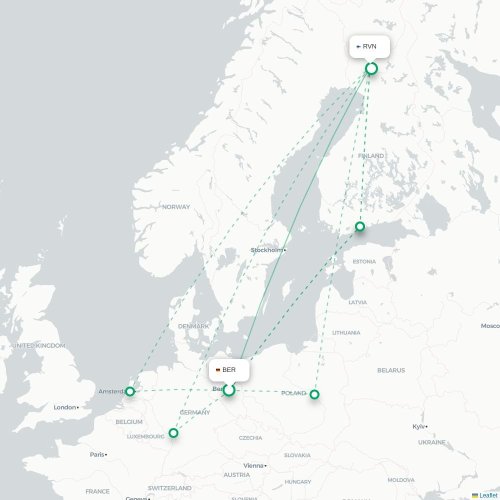Mapa lotu bezpośredniego Berlin – Rovaniemi