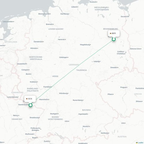 Mapa de vuelo directo Berlín - Saarbrücken