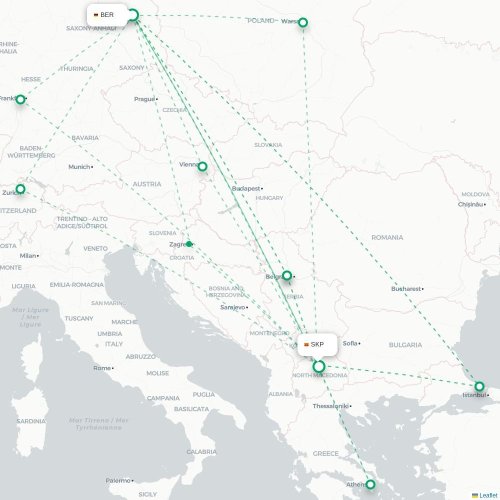 Berlin - Skopje karta över direktflyg