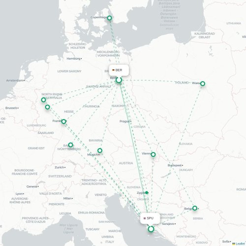 Mapa lotu bezpośredniego Berlin – Split