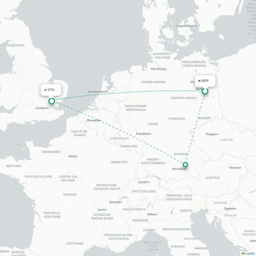 Mapa de vuelo directo Berlín - Londres